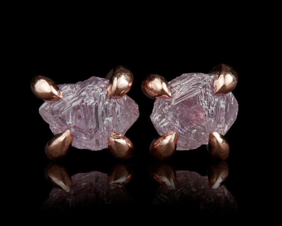 1.44 ct. - Rare Intense Pink Rough Diamond Rose Gold Earrings