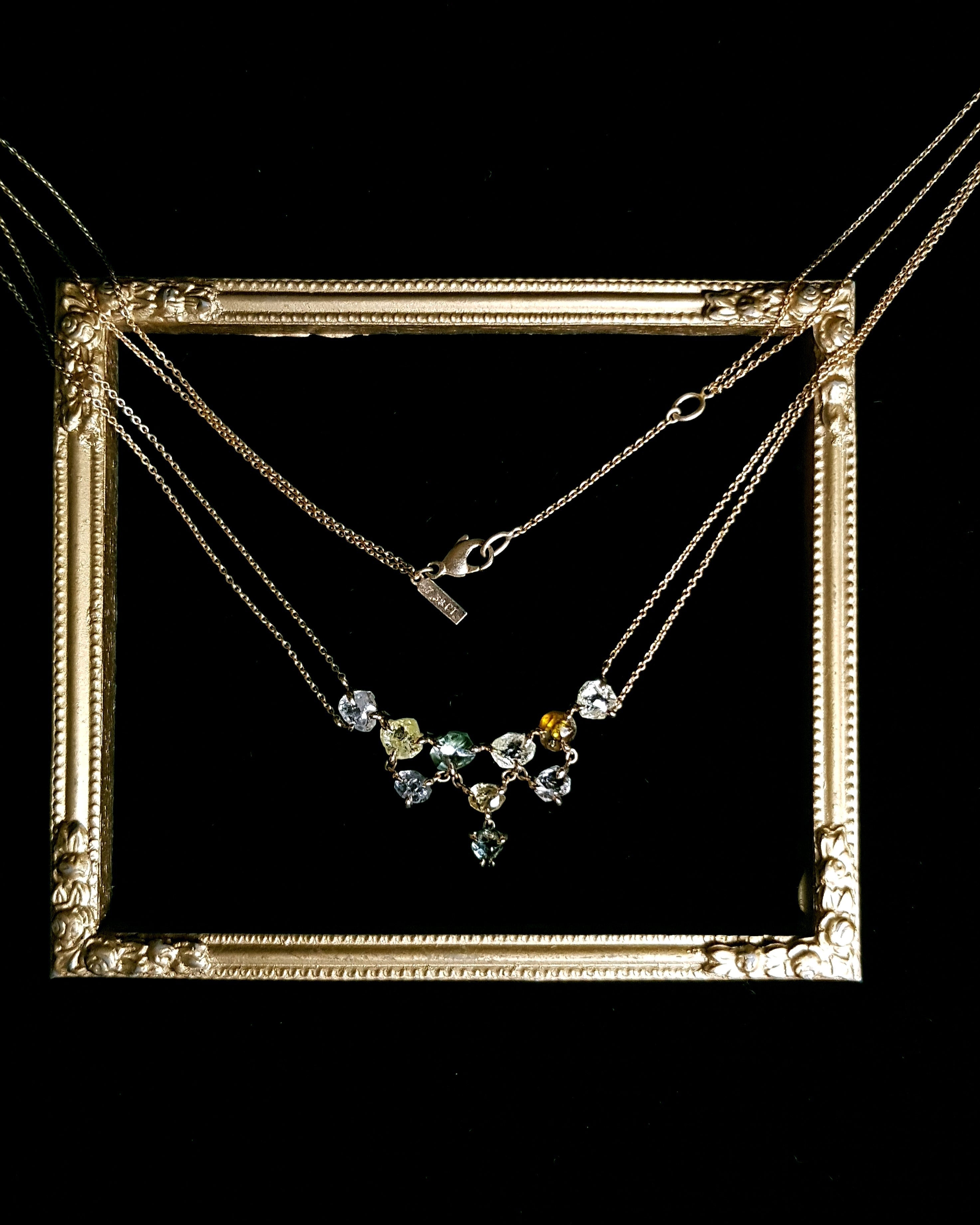 10th Anniversary Rough Diamond Gold Necklace Showpiece – 7.38 ct.