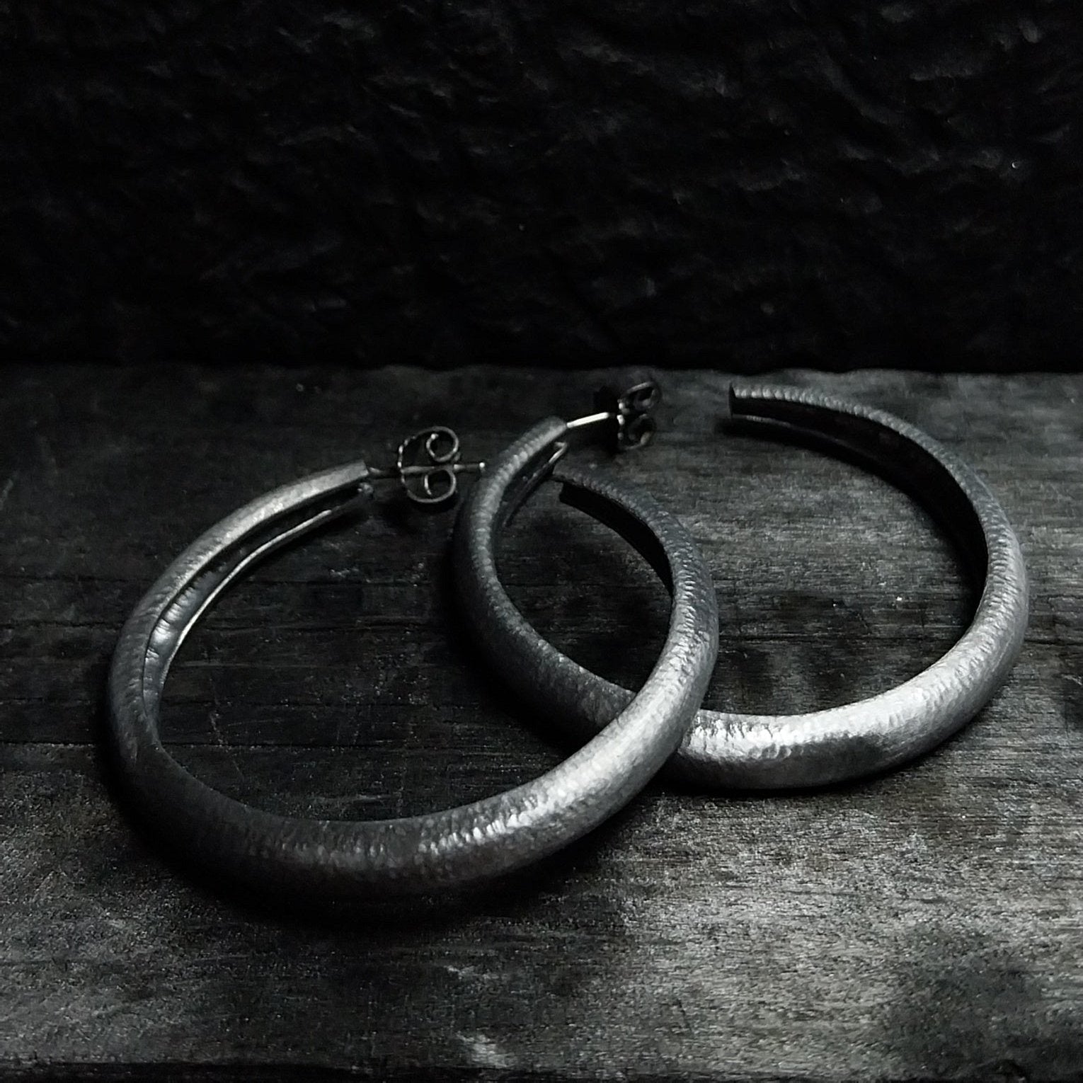 Handcrafted Black Rhodium Silver Creoles