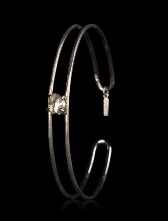 1.18 ct. Natural Whitish Rough Diamond in 14K Handcrafted White Gold Bangle