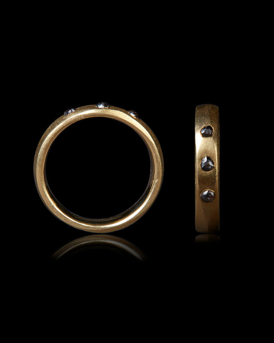 Embedded Black Raw Diamonds in Broad Gold Ring – 0.44 ct.