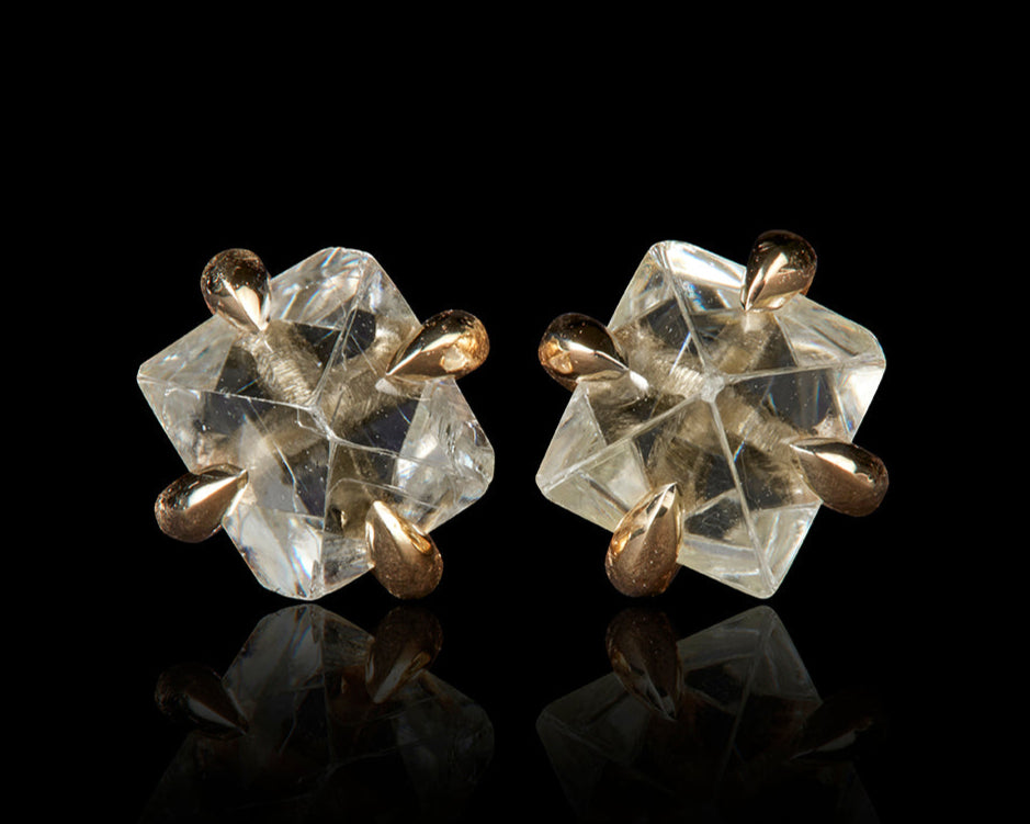 Raw Octahedron Diamonds in Gold Earrings – 1.48 ct.