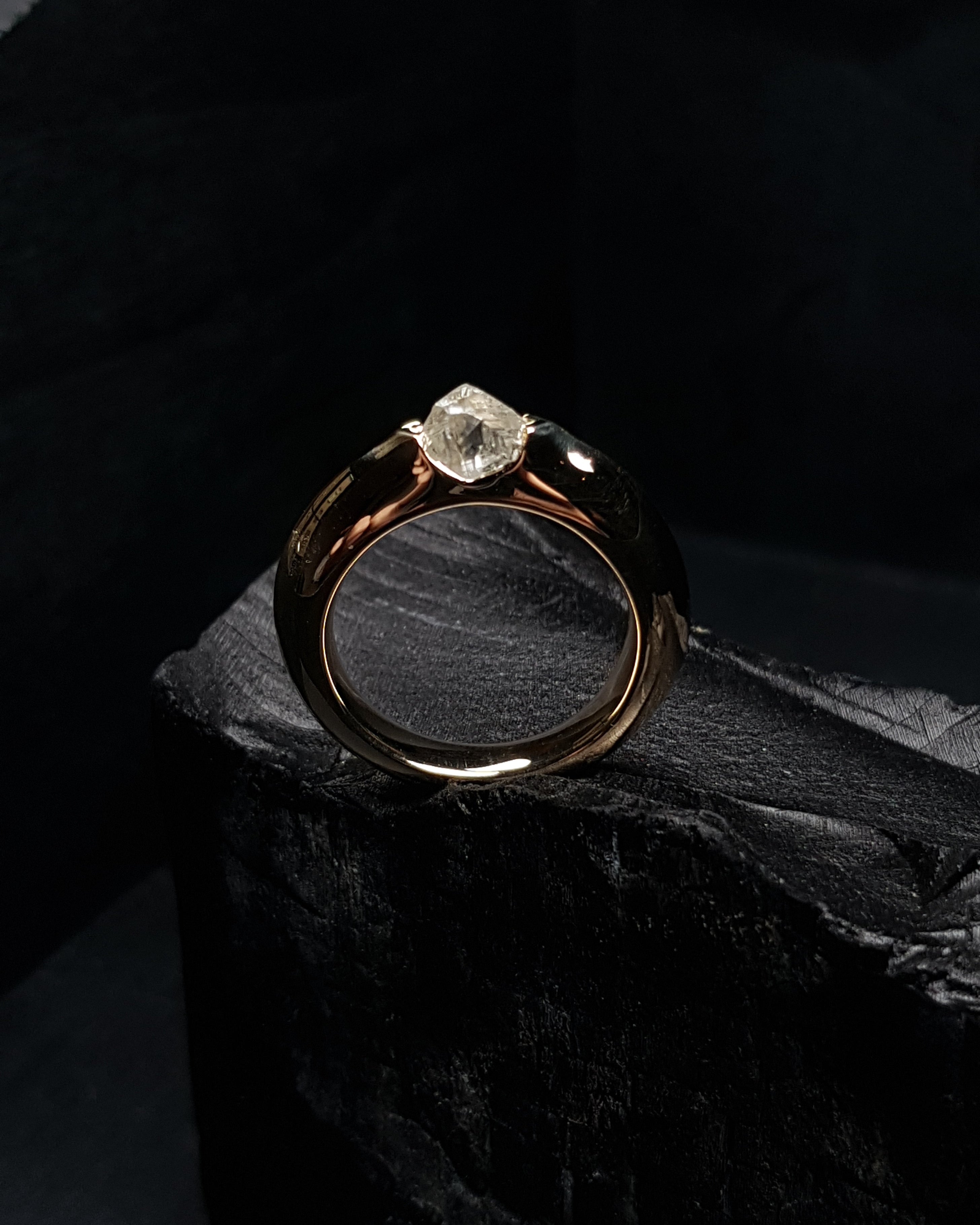 Raw Diamond in Glossy Gold Ring – 1.18 ct.