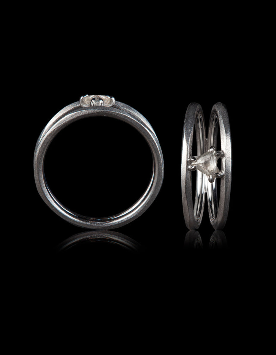 Floating Raw Diamond white gold ring Handcrafted Jewellery