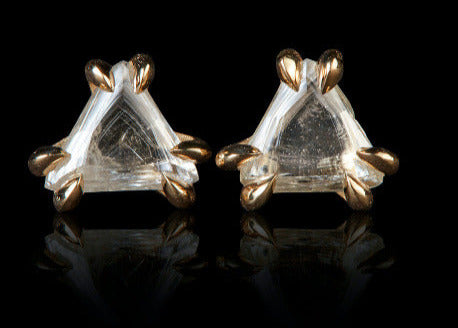 0.50 ct. Natural White Tringle Rough Diamonds in 14K Handcrafted Gold Earrings