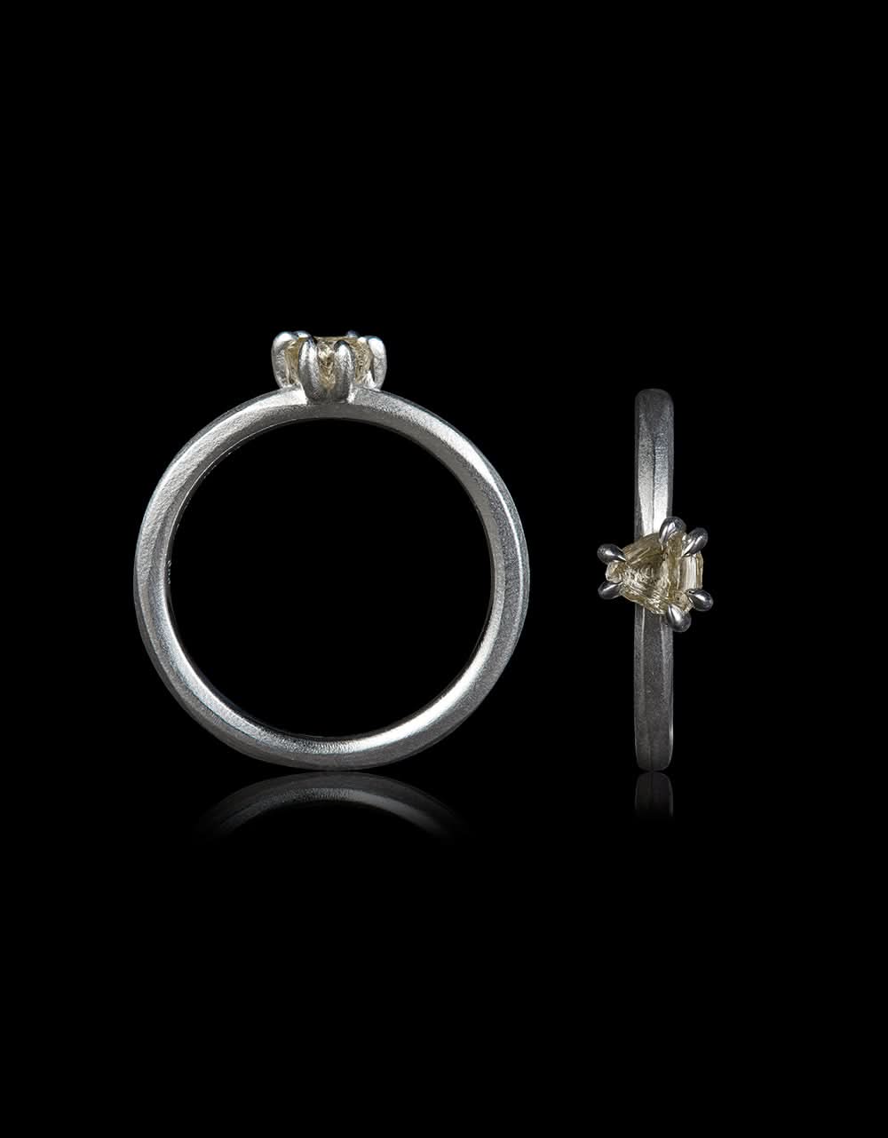 0.55 ct. Natural Light Brownish Rough Diamond in 14K Handcrafted White Gold Ring