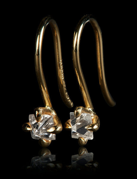 0.55 ct. Natural White Octahedron Rough Diamonds in 14K Handcrafted Hanging Gold Earrings