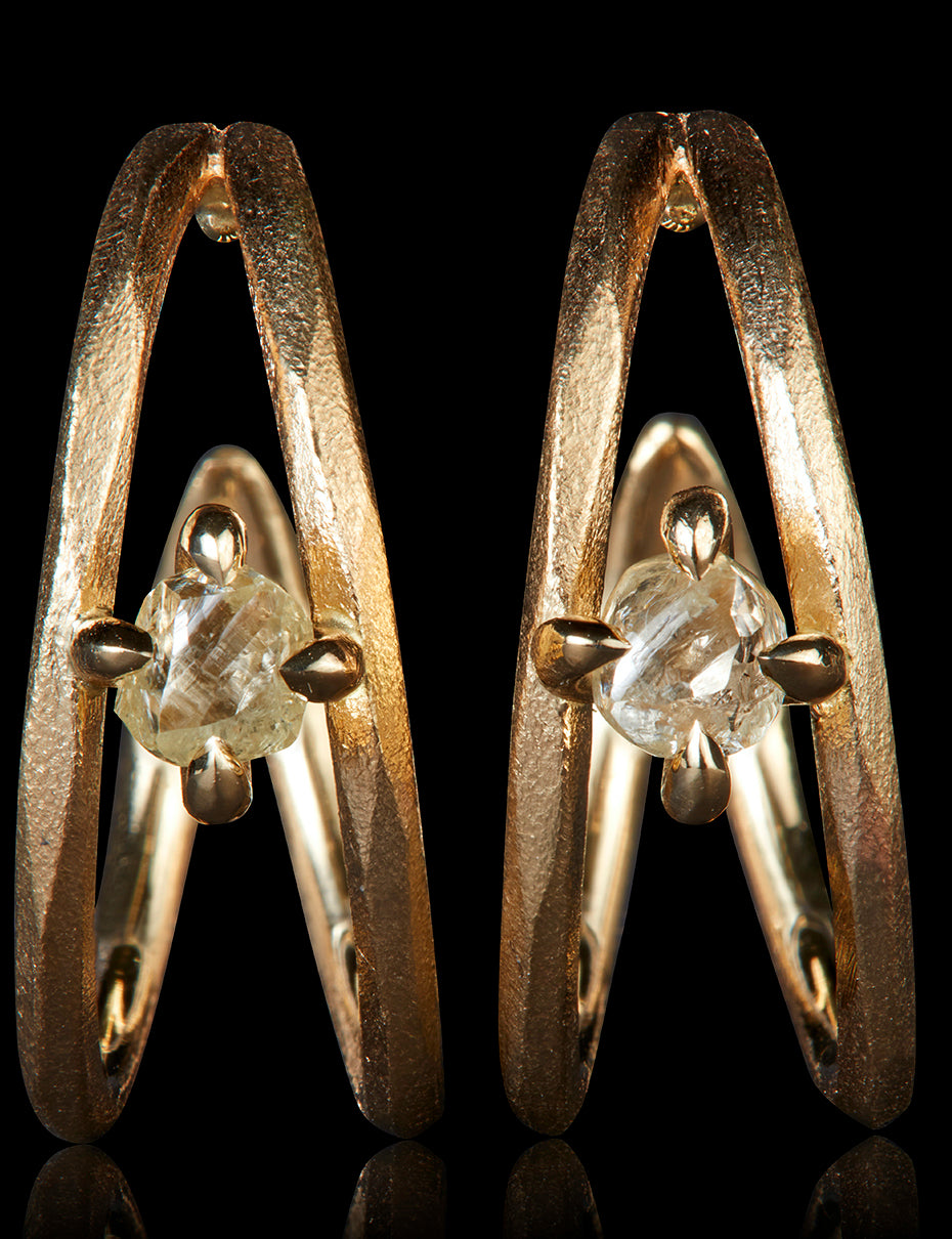 Raw Diamond Gold Creoles - 0.59 ct.