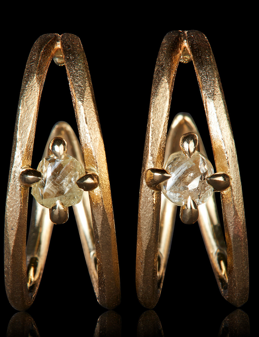 Raw Diamond Gold Creoles - 0.59 ct.