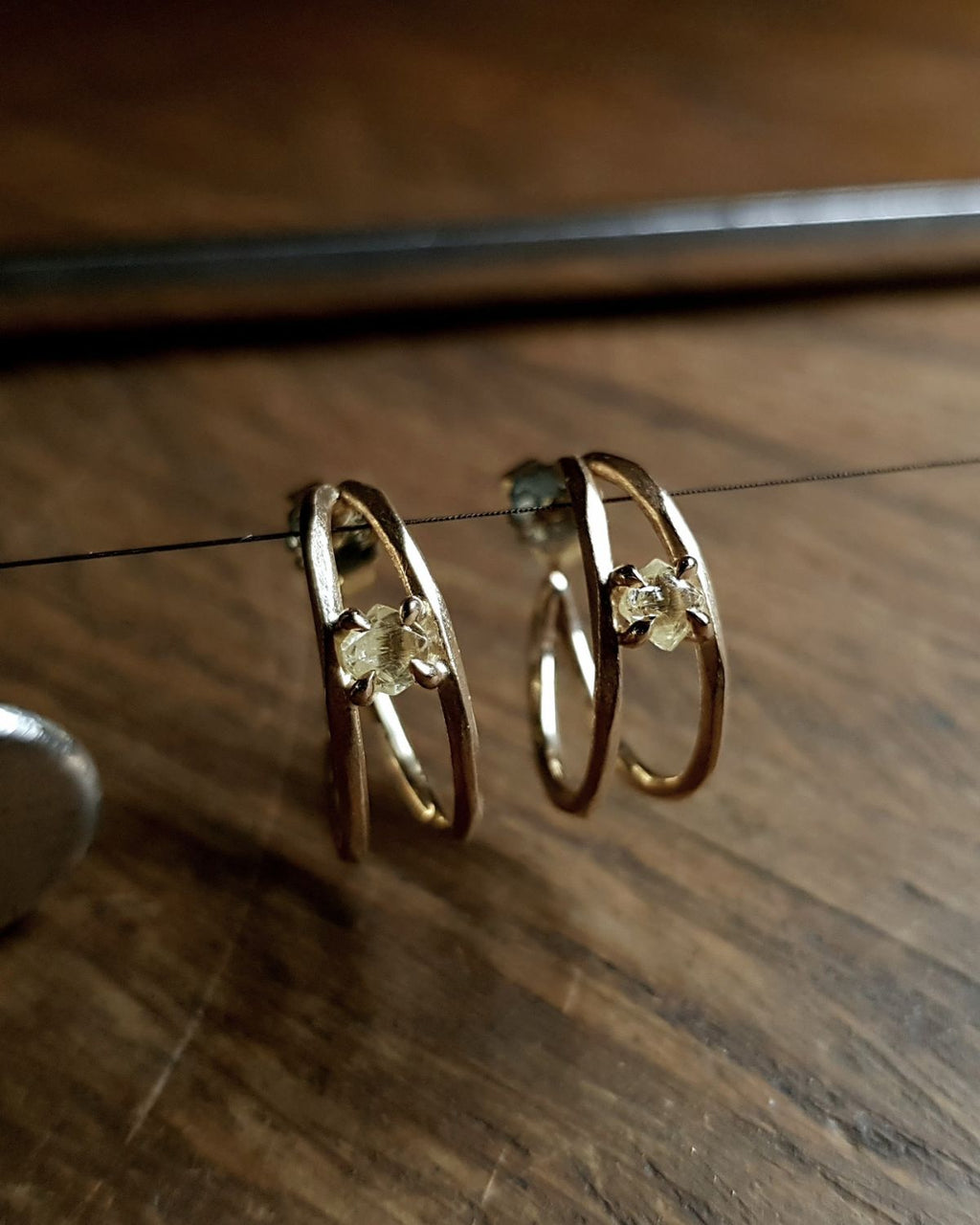 0.60 ct.- Raw Diamond Gold Creole Earrings