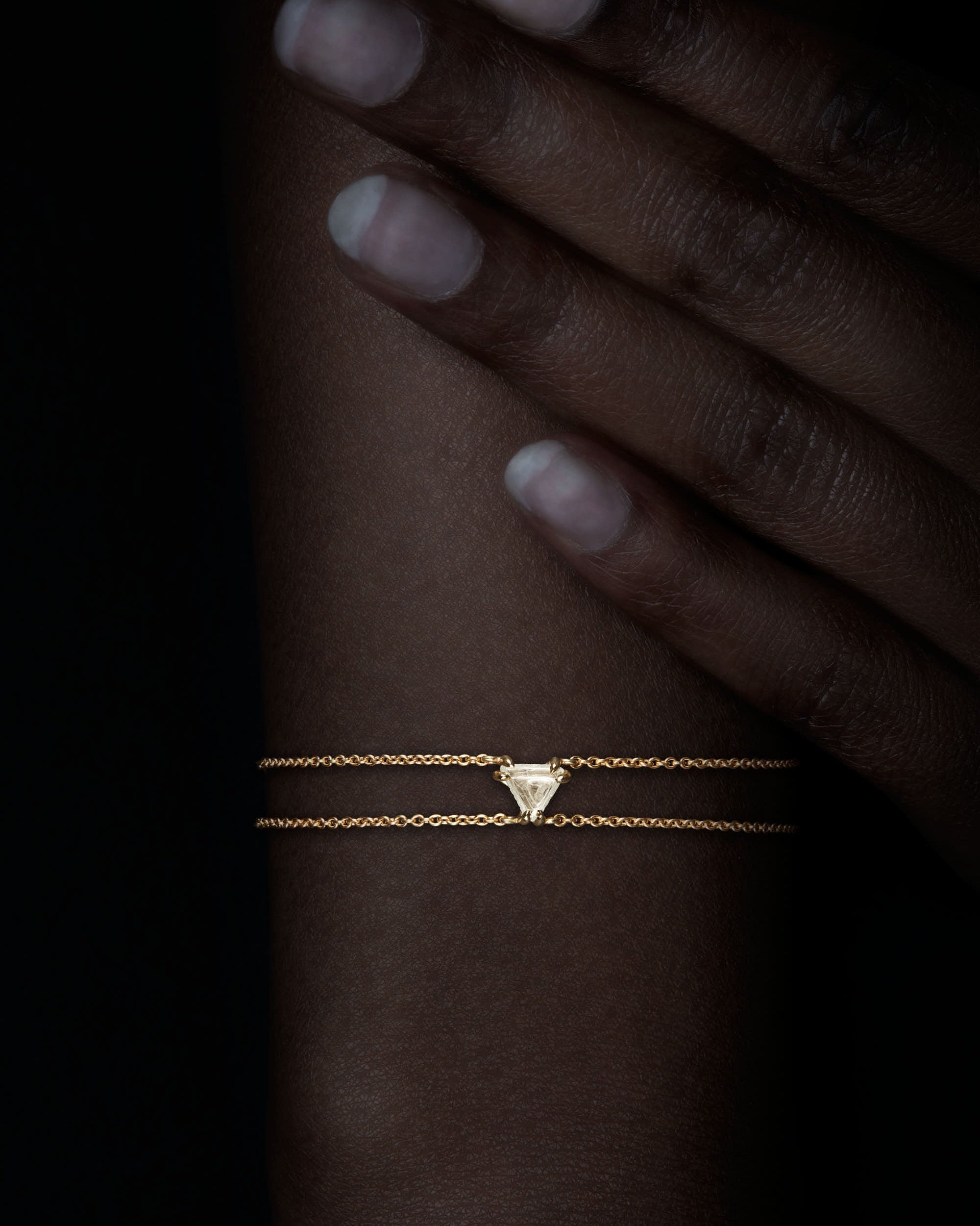 0.64 ct. – Triangular Rough Diamond Double Chain Bracelet