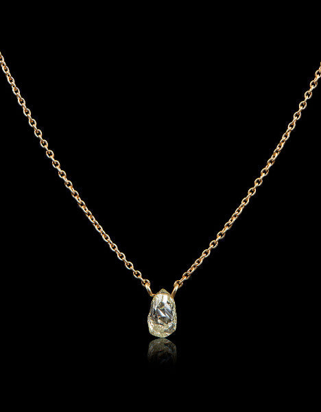 0.69 ct. - Naturlig Lysegul Rå Diamant i 18 kt. Håndlavet Guldkædehalskæde