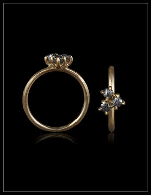 Three Raw Black Diamonds in Warm Gold Ring – 0.72 ct.