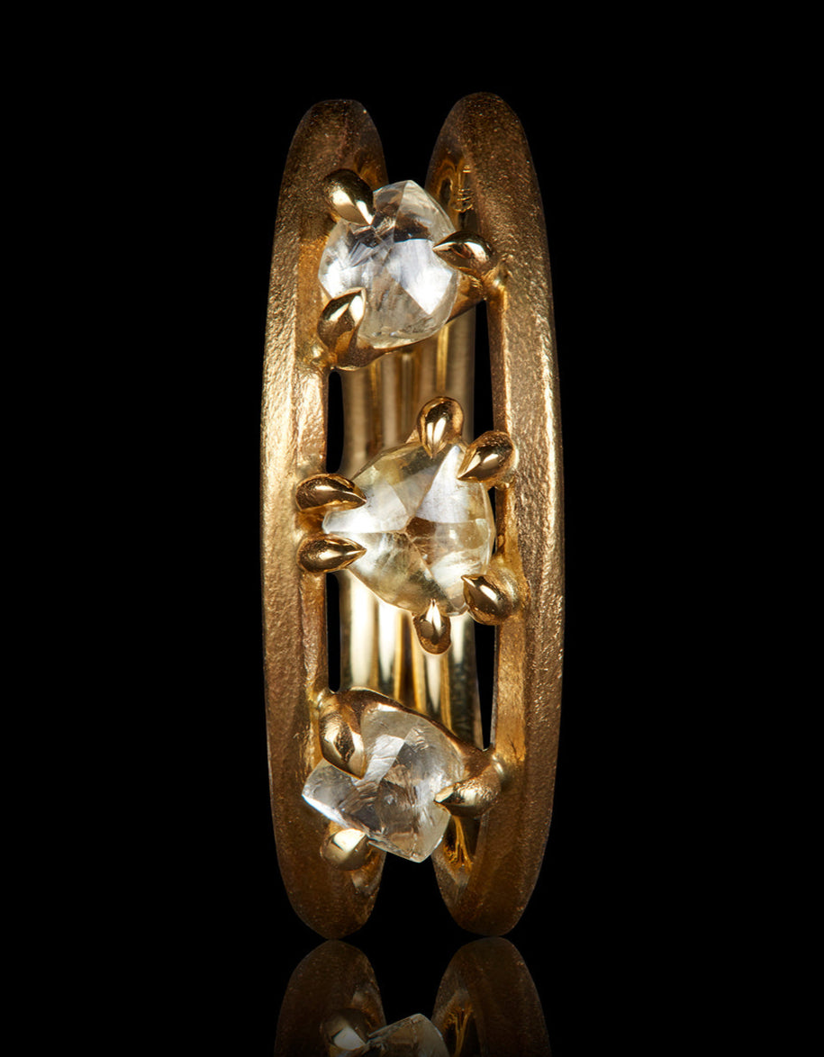 Three Raw Diamonds in Double Ring – 0.81 ct.