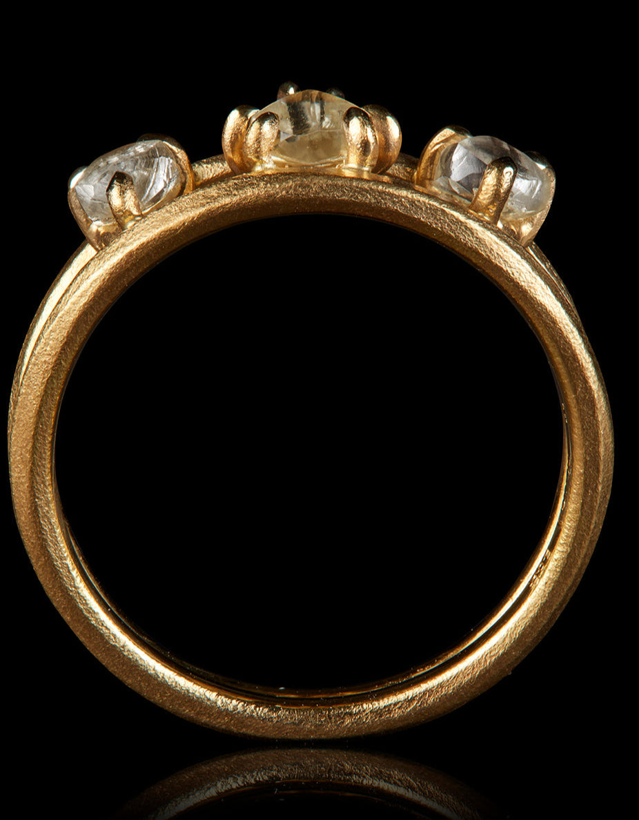 Three Raw Diamonds in Double Ring – 0.81 ct.