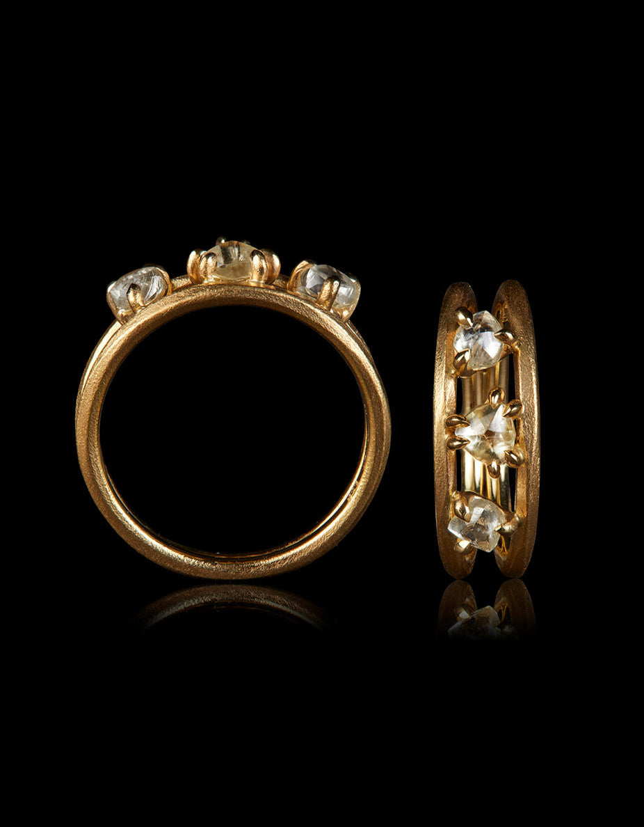 Three Raw Diamonds in Double Ring – 0.81 ct.