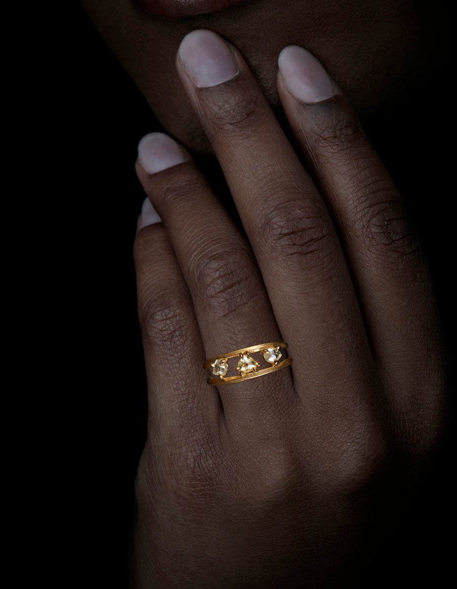Three Raw Diamonds in Double Ring – 0.81 ct.