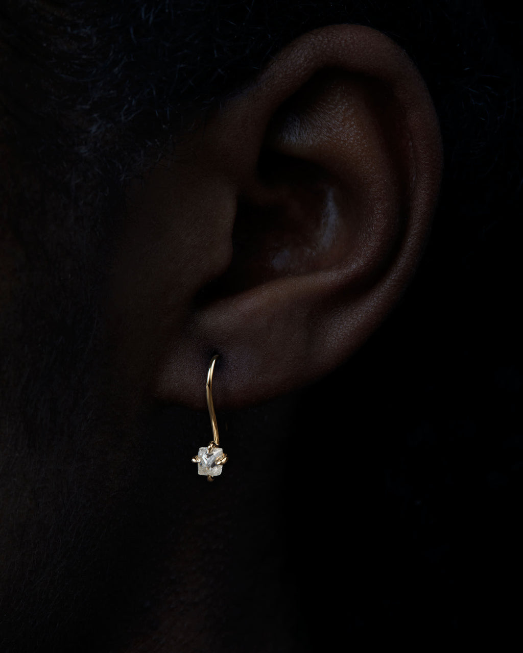 0.89 ct. -  Elegant Octahedron Rough Diamond Gold Earrings
