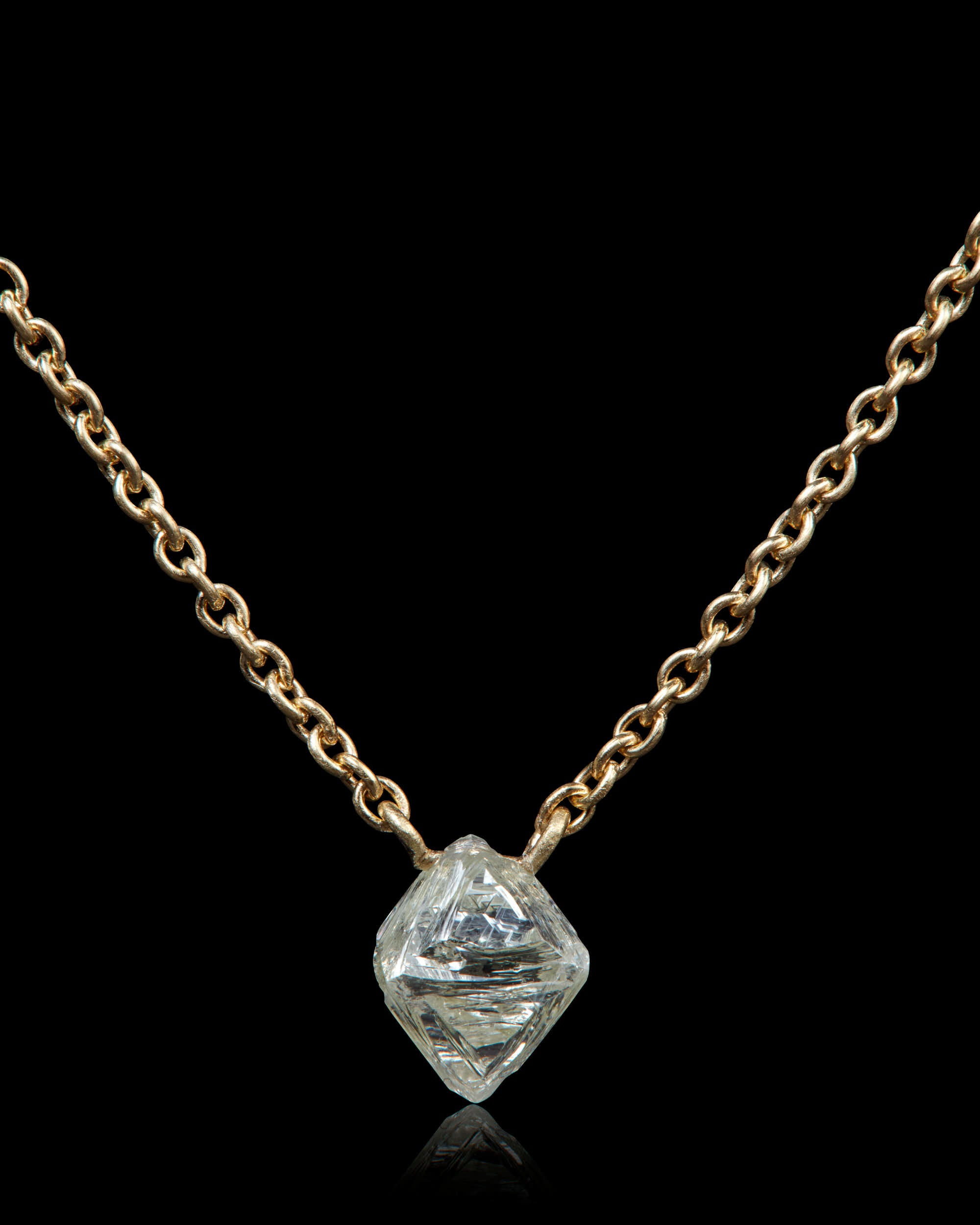1.12 ct. - Characteristic Floating Rough Octahedron Diamond Gold Necklace
