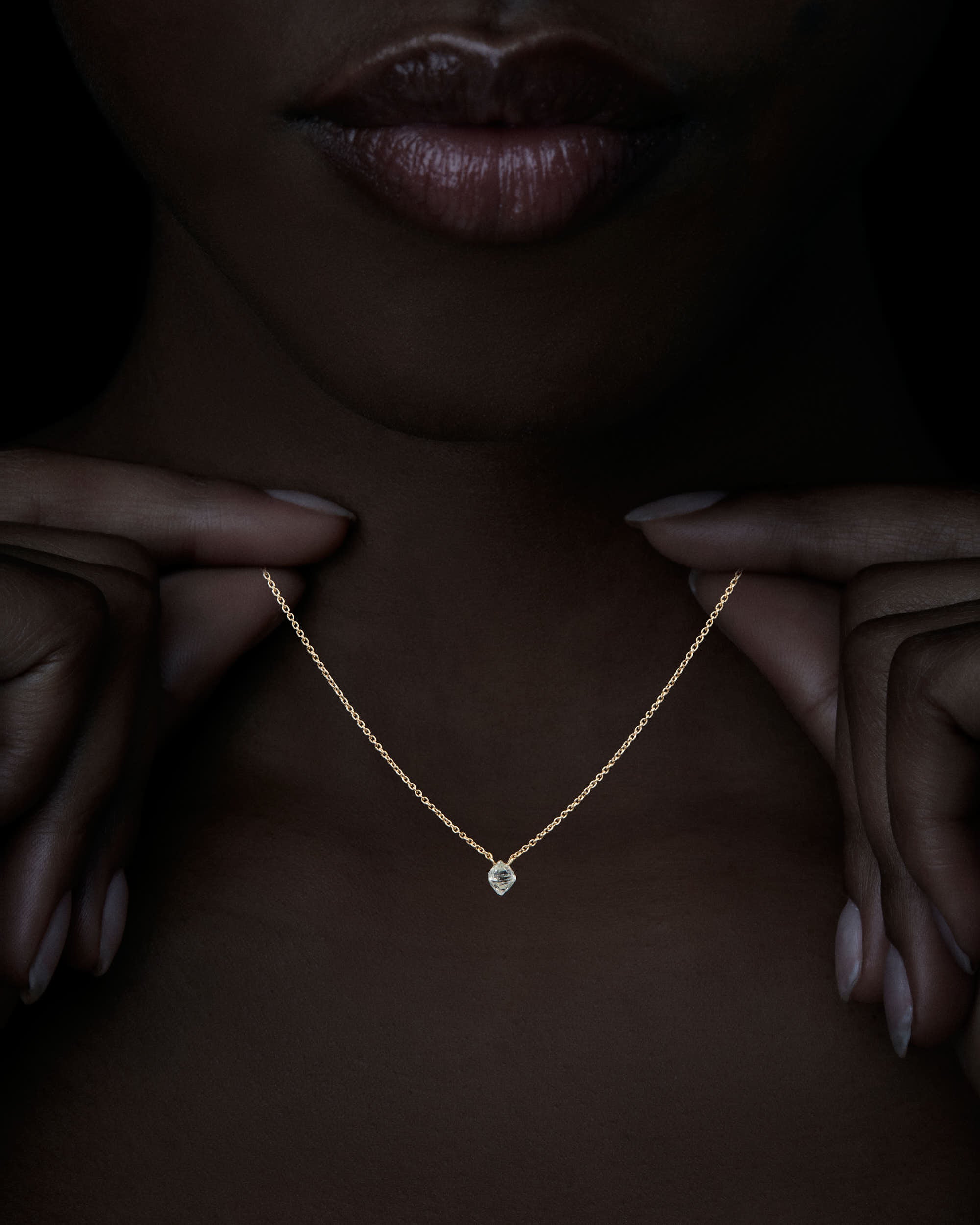 1.12 ct. - Characteristic Floating Rough Octahedron Diamond Gold Necklace