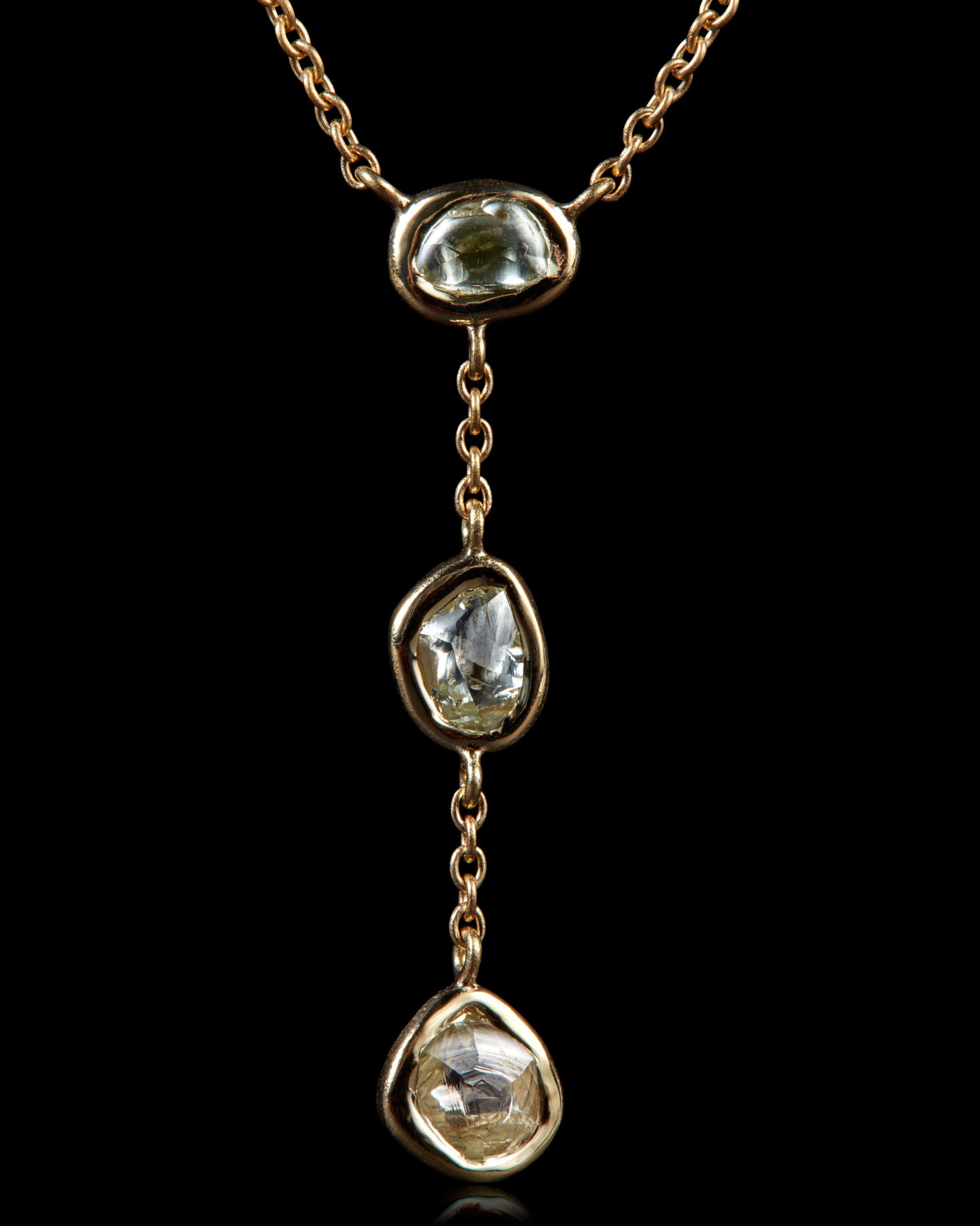 1.27 ct. - Raindrops of Raw Diamonds in Gold Necklace