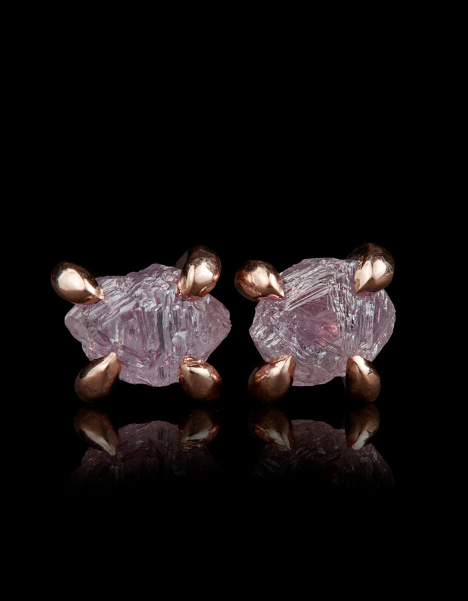 Rare Intense Pink Rough Diamond Rose Gold Earrings – 1.44 ct.