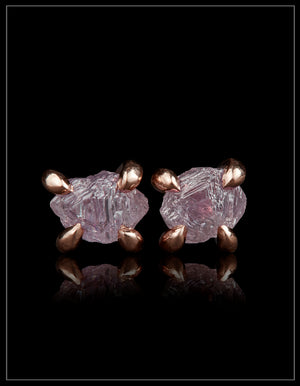 Rare Intense Pink Rough Diamond Rose Gold Earrings – 1.44 ct.