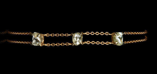 1.63 ct. Natural Light Yellow Rough Diamonds in 18K Handcrafted Double Gold Chain Bracelet