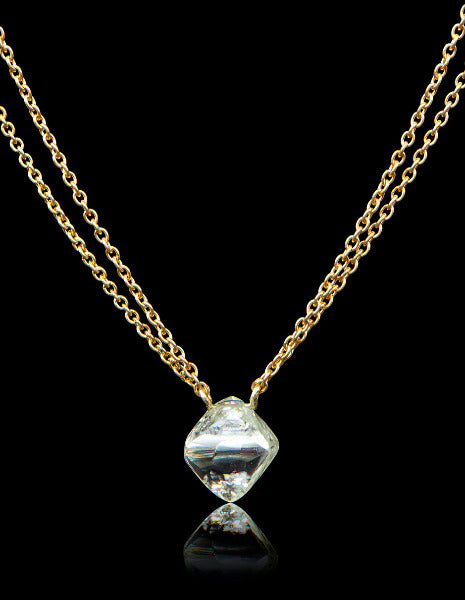 1.84 ct. Natural White Octahedron Rough Diamond in 18K Handcrafted Double Gold Chain Necklace