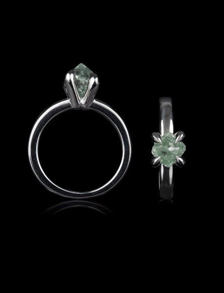 1.88 ct. Natural Green Octahedron Rough Diamond in Handcrafted 950 Platinum Ring