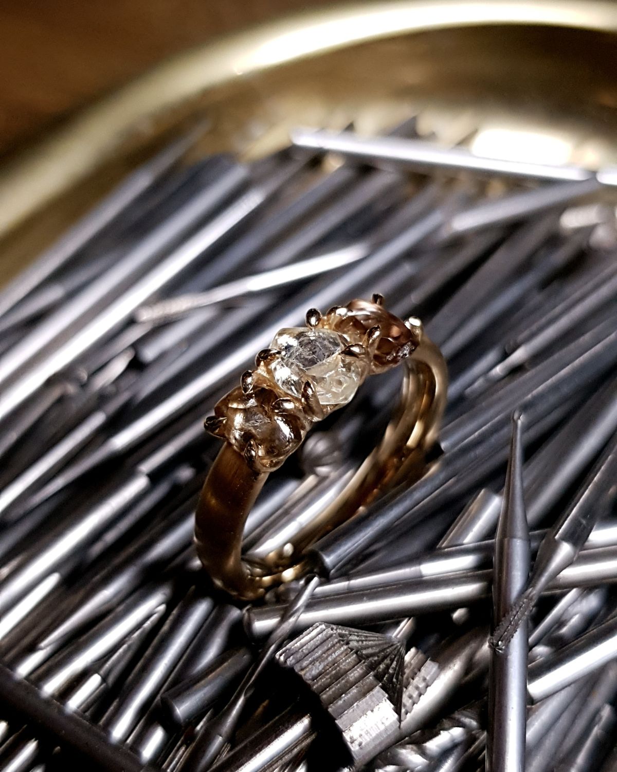 2.02 ct. - Raw Diamonds in a Row Gold Ring