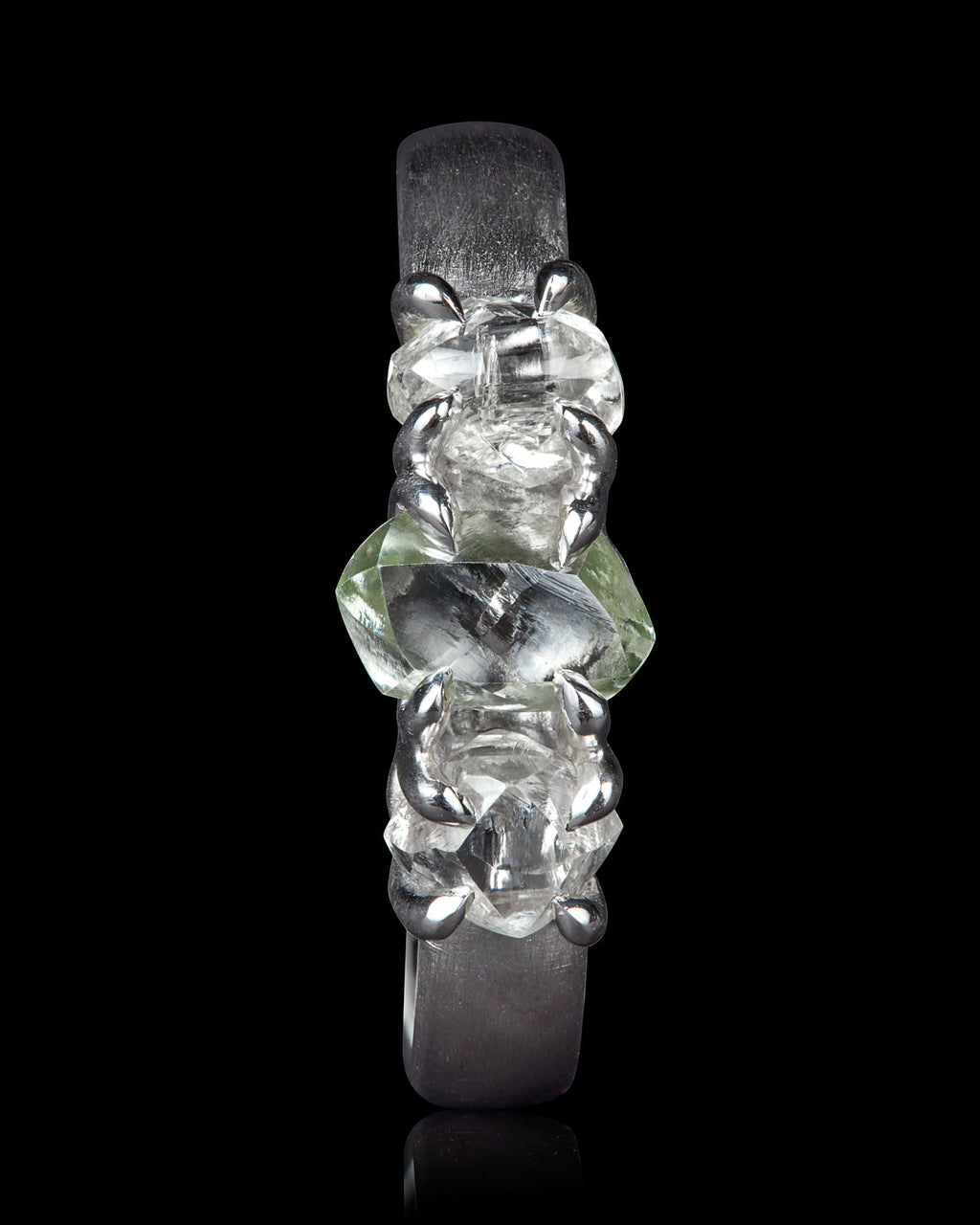 2.19 ct. – Green & White Trio Rough Diamond White Gold Ring
