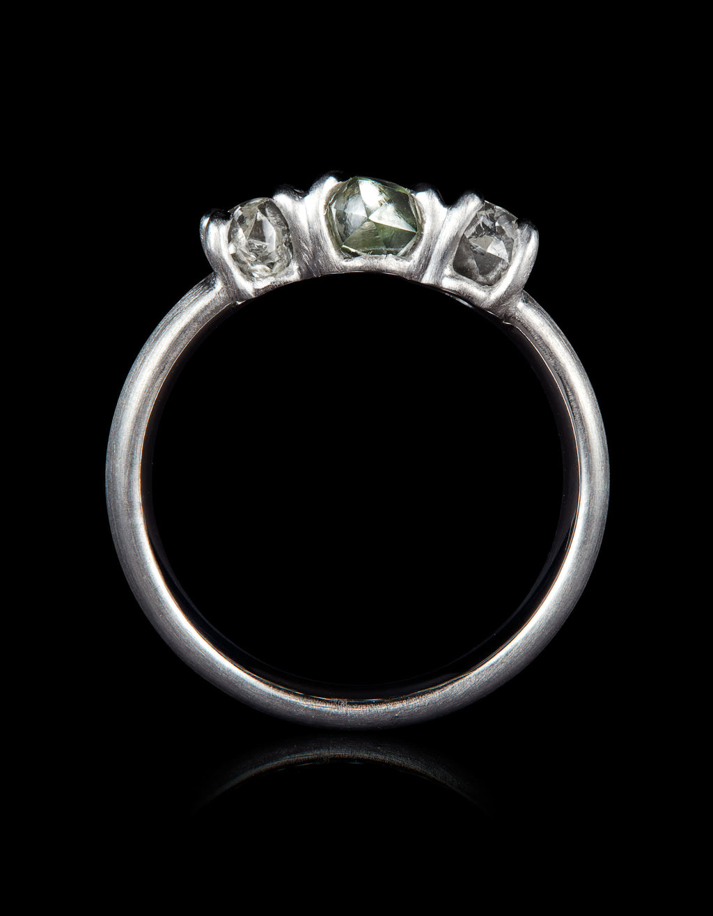 2.19 ct. – Green & White Trio Rough Diamond White Gold Ring