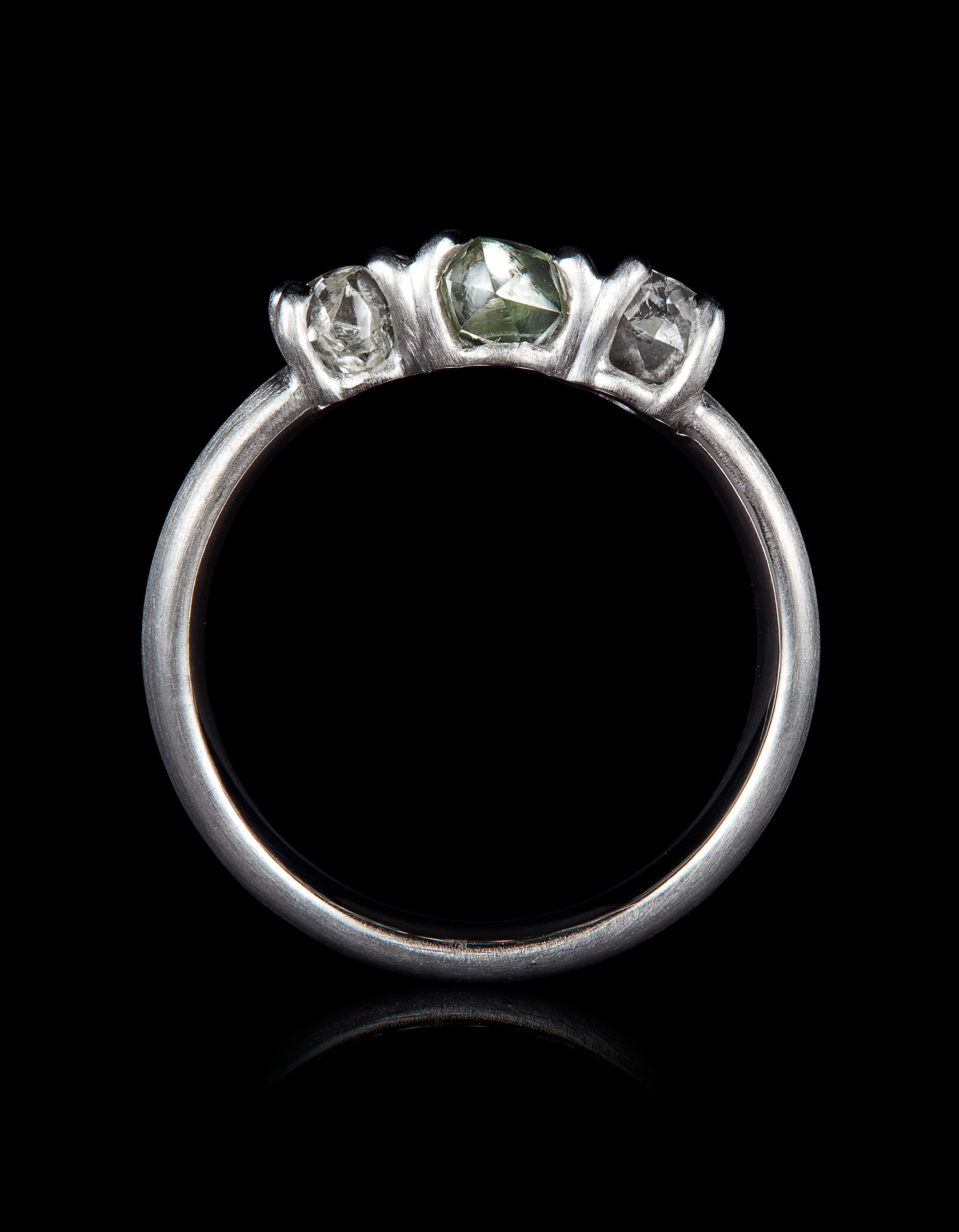 2.19 ct. – Green & White Trio Rough Diamond White Gold Ring
