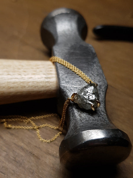 3.91 ct. Natural Greyish-Black Rough Diamond in 18K Handcrafted Triple Gold Chain Necklace