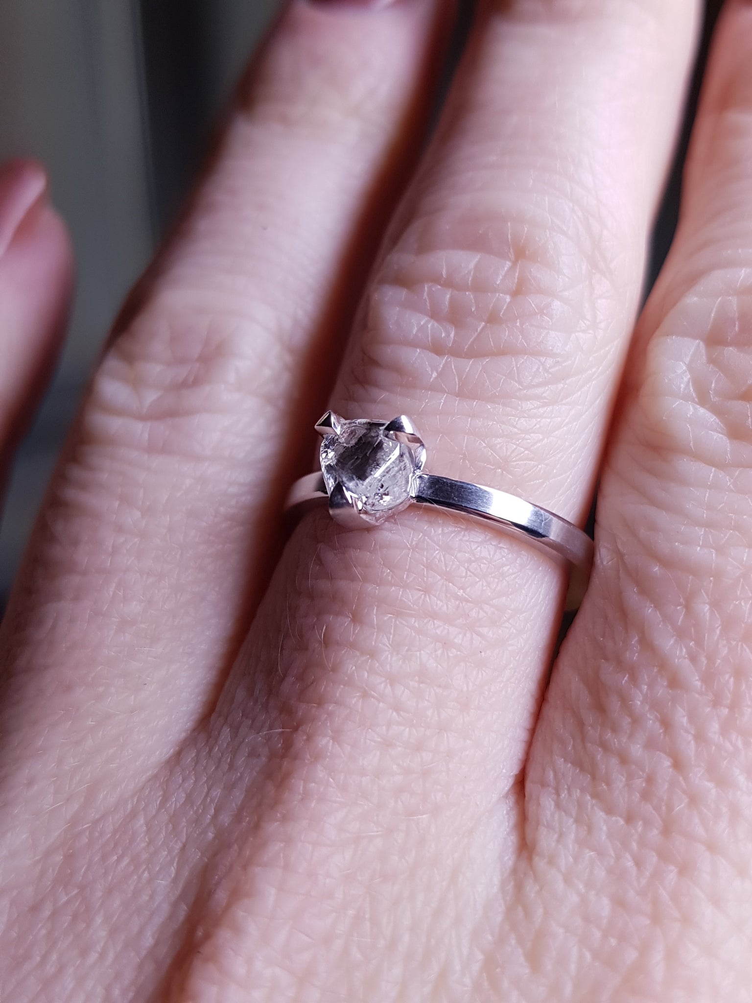 Raw Diamond Twig Engagement Ring White Gold - Doron Merav
