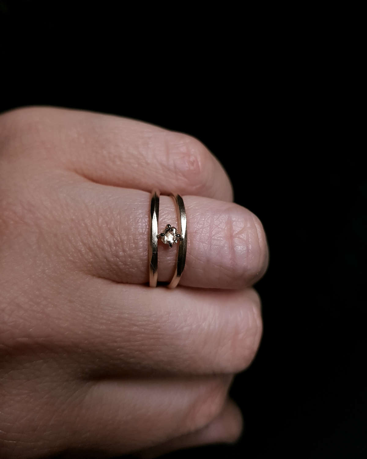 0.21 ct. -  Delicate White Diamond Double Gold Ring