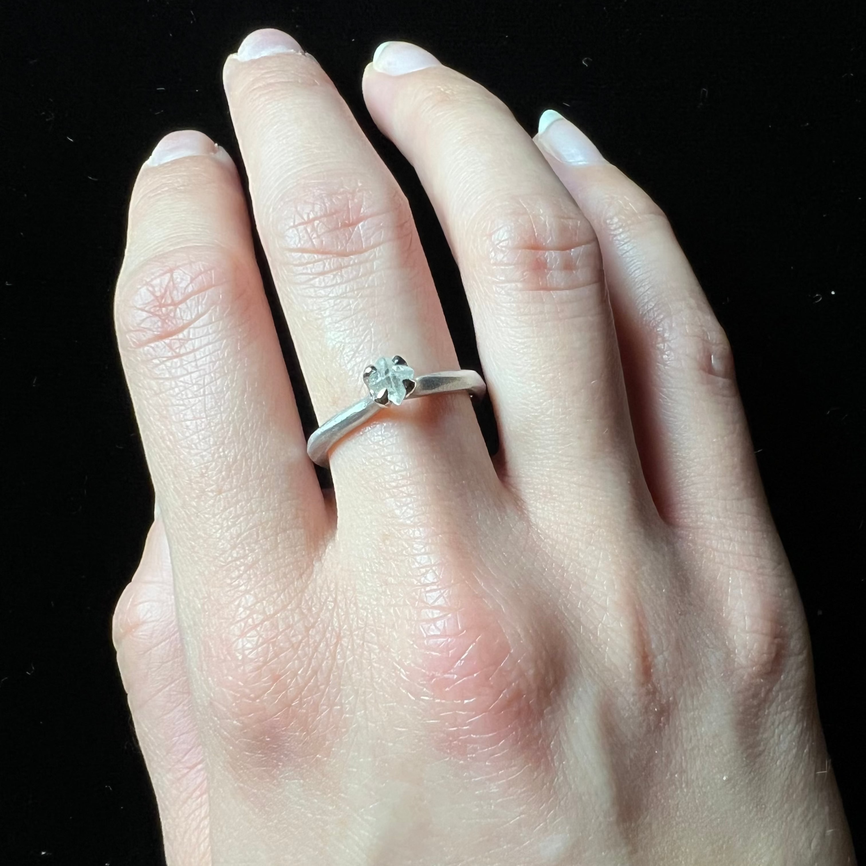 Petite White Rough Diamond White Gold Princess Ring - 0.39 ct.
