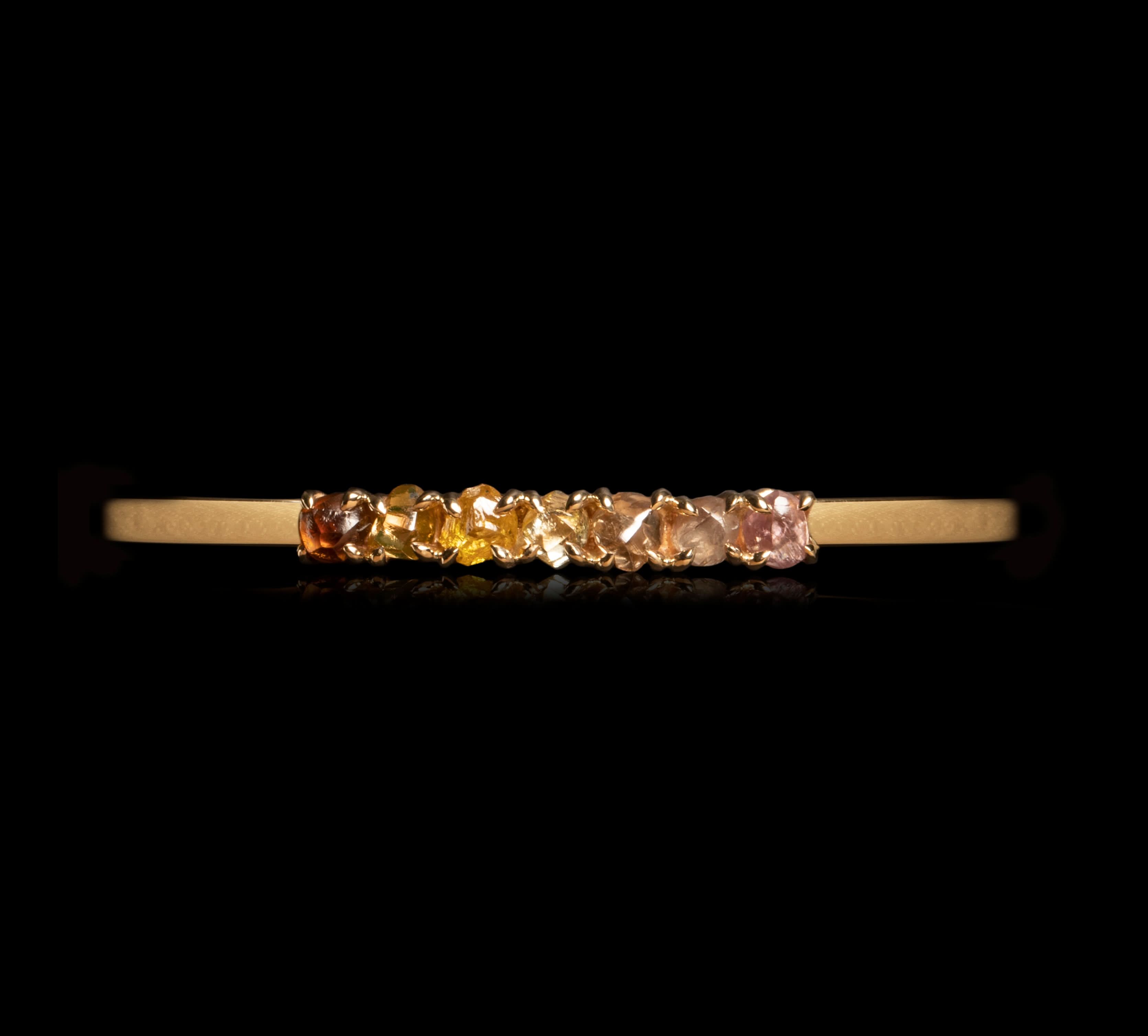 Natural Coloured Rough Diamonds in handcrafted gold bangle