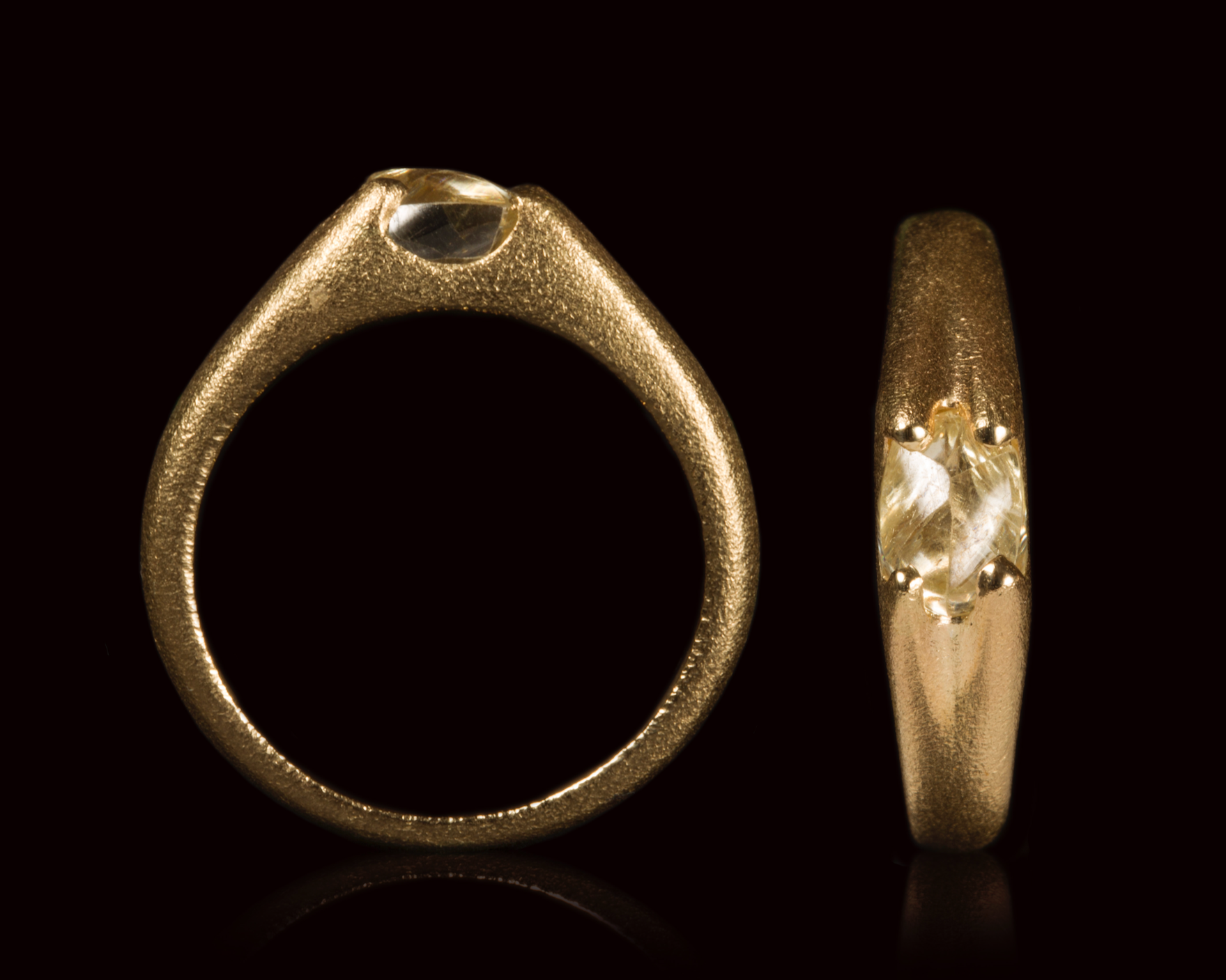 1.25 ct. - Naturlig Gul Rå Diamant i 14 kt. Guldring