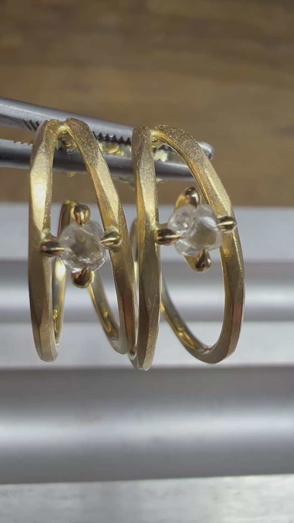 Handcrafted Raw Diamond Gold Creoles – 0.36 ct