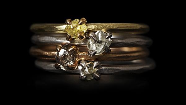 0.10-0.40 ct. Natural Rough diamonds in 14K gold, white gold and rose gold rings