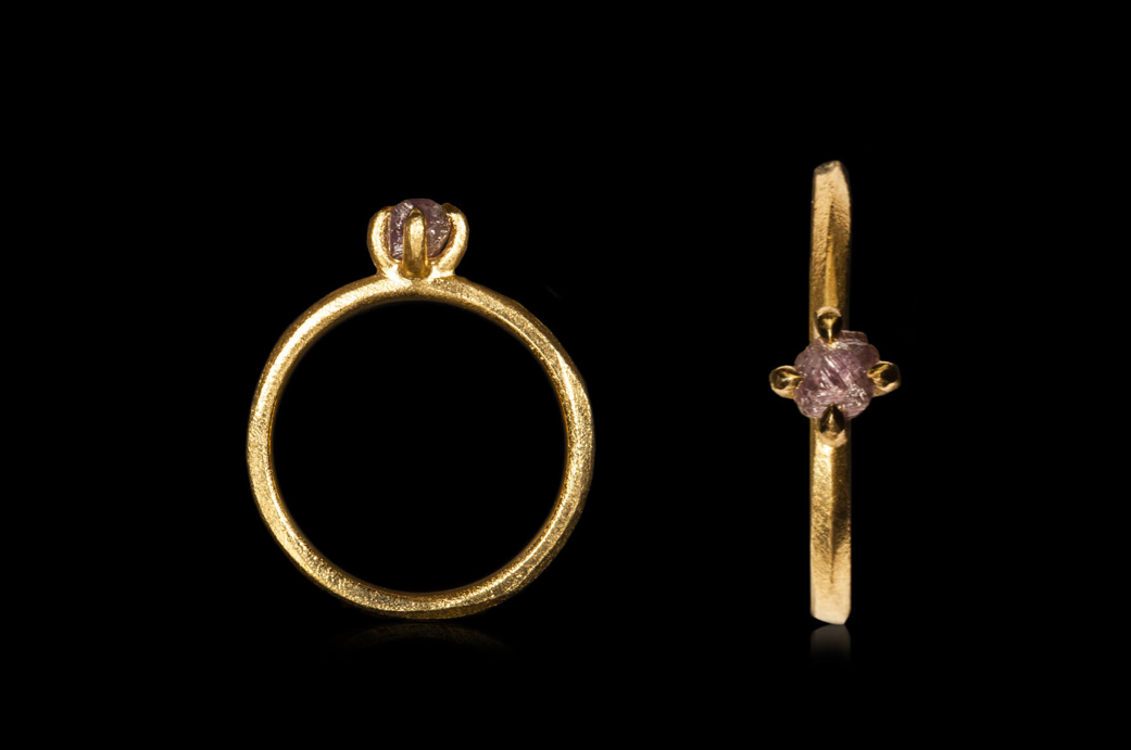 0.41 ct. Natural Pink Rough diamond in 14K gold ring