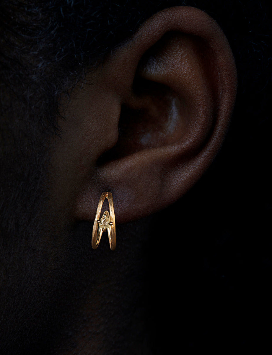 Raw Diamond Gold Creoles - 0.59 ct.