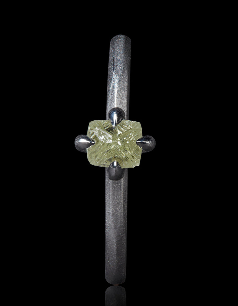 Uncut Octahedron Diamond in White Gold Ring – 0.69 ct.