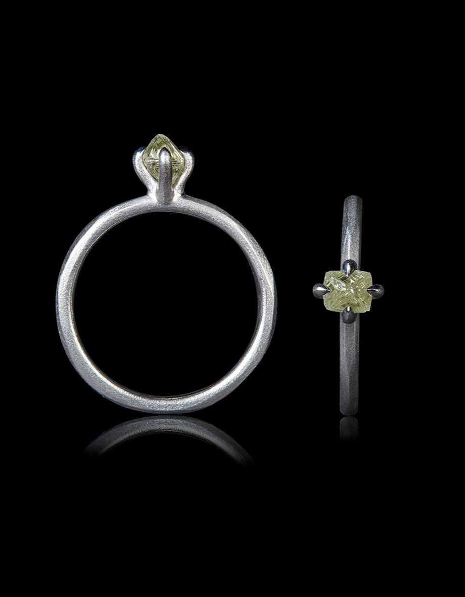 Uncut Octahedron Diamond in White Gold Ring – 0.69 ct.