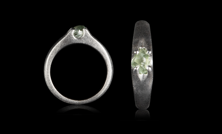 0.78 ct. Natural Green Rough diamond in 14K white gold ring