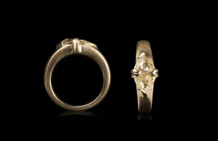 1.34 ct. Natural Yellow Triangle Rough diamonds in 14K gold ring