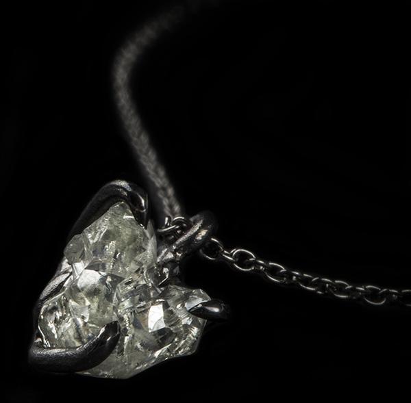 1.45 ct. Natural Rough diamond in 18K black rhodium white gold necklace
