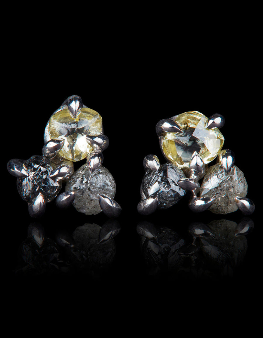 Colormix Of Raw Diamonds In White Gold Earrings – 1.56 ct.